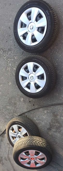 Set Jante Skoda 15, 4 Cauciucuri iarna BFGoodrich 185 60 R15, capace originale Skoda 15, VW, Audi, Seat
