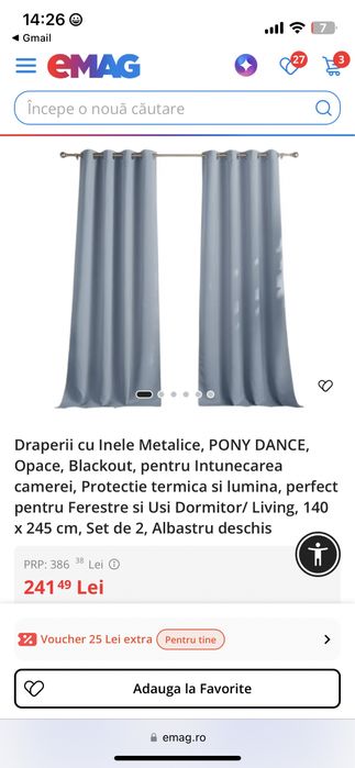 Draperii cu Inele Metalice PONY DANCE Opace Blackout cu protectie termica, 140 x 245 cm