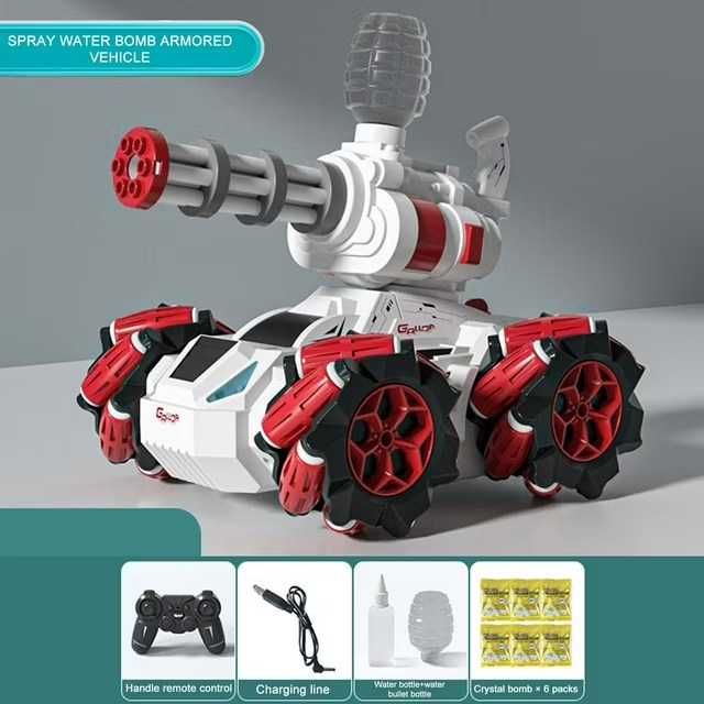 Masina Tanc KOMAZI®, cu telecomanda, lumini , sunet, alb , 6 ani+