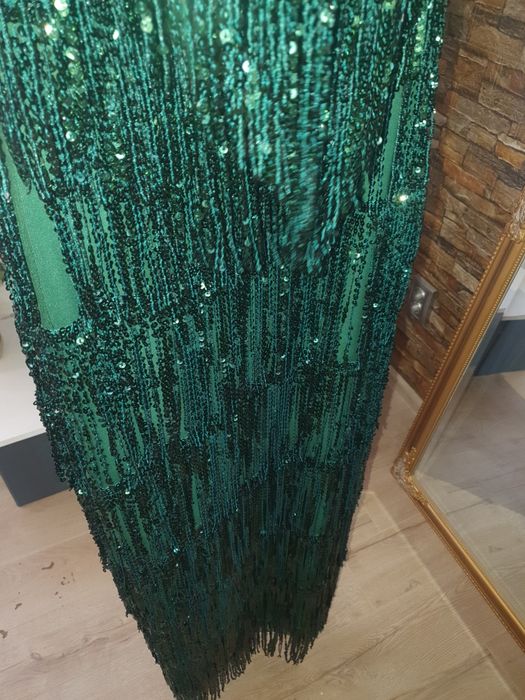 Rochie de seara verde cu franjuri
