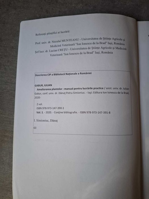 Ameliorarea Plantelor - Manual pentru lucrari practice, vol. I, Gabur, Simioniuc