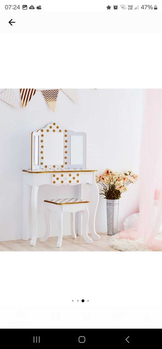 НОВА Тоалетка/гримьорна със столче за деца, МДФ/Масивно дърво