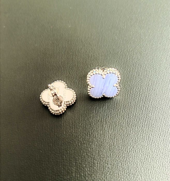 Сребърни обеци със син ахат, Van Cleef & Arpels VCA Vintage Alhambra