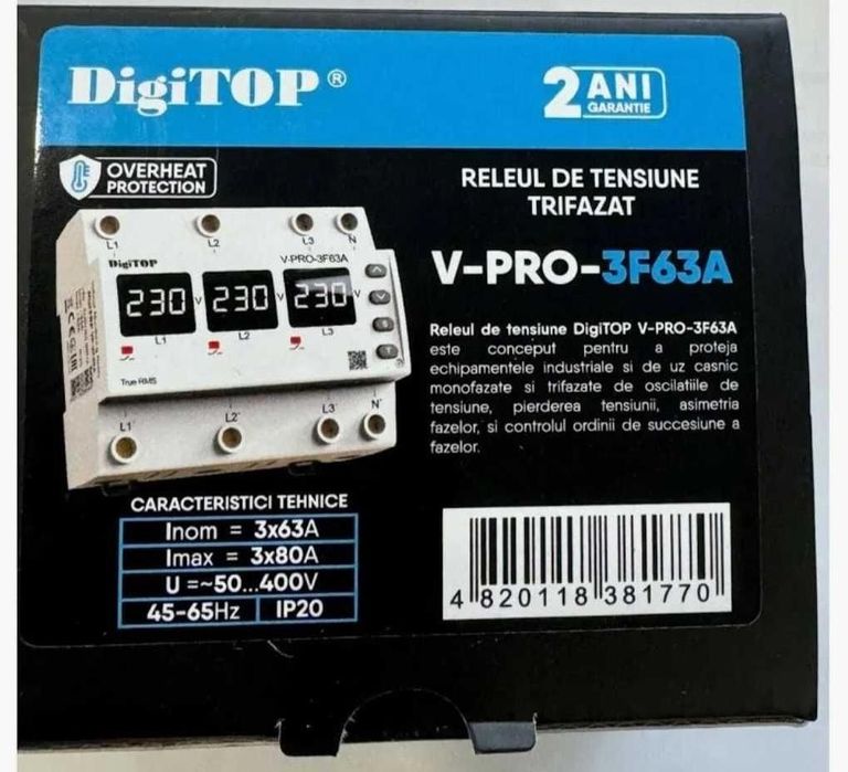 Releul de protectie tensiune trifazat DigiTop V-PRO-3F63A