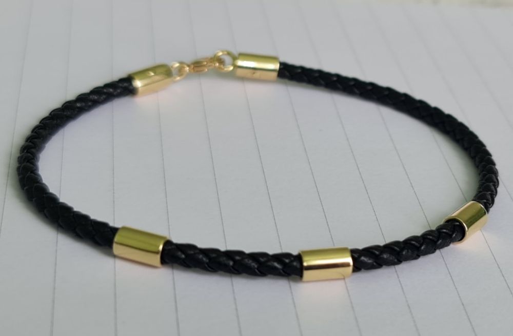 Brățară aur galben 14k piele naturală înpletită