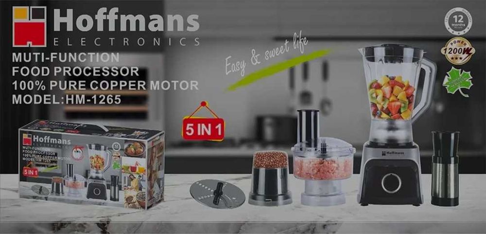 Blender Multifuncțional 5-în-1, 1200W, Motor Cupru, 1.8L