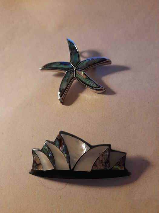 Brose sidef scoica abalone stea mare placata Ag+brosa vintage 6cm