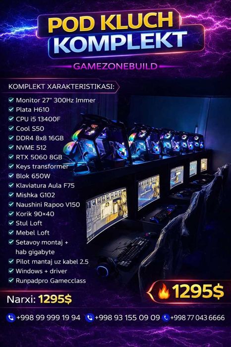 Yangi  komplekt pc 6 oy garantiyasi bilan pod kluch kompyuterxona