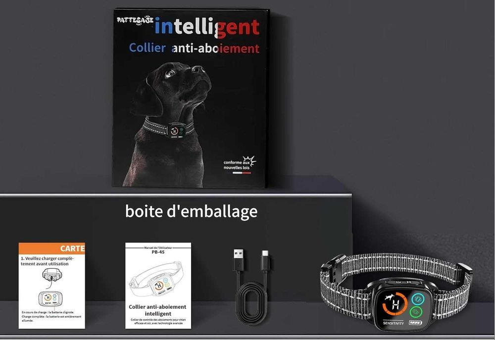 Интелигентен нашийник против лаене PATTE SAGE с дисплей,чувствителност