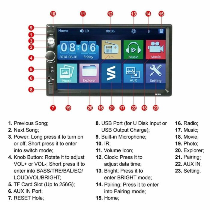 7" Мултимедия 2 din Touch Screen Bluetooth Mp5