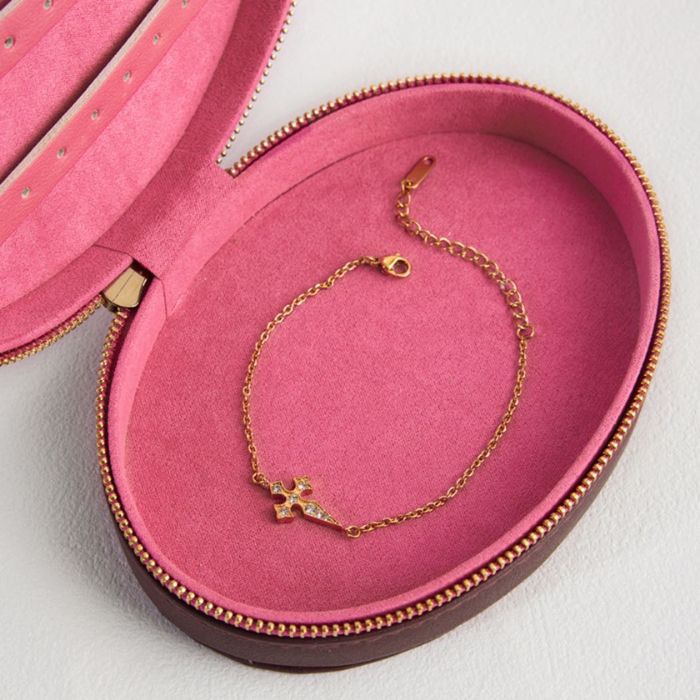 Bratara Premium Placata Aur 18K - Cruce Cristale, Set Cadou Inclus