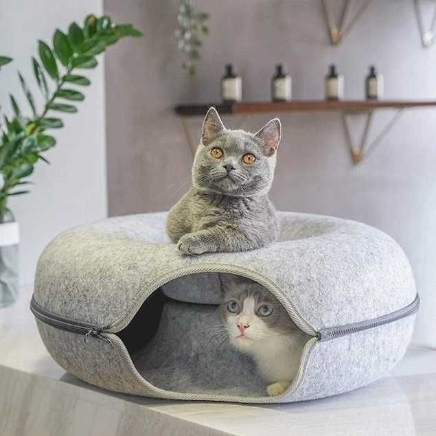 Pat tunel pentru pisici forma rotunda pentru joaca si somn 50x20 cm