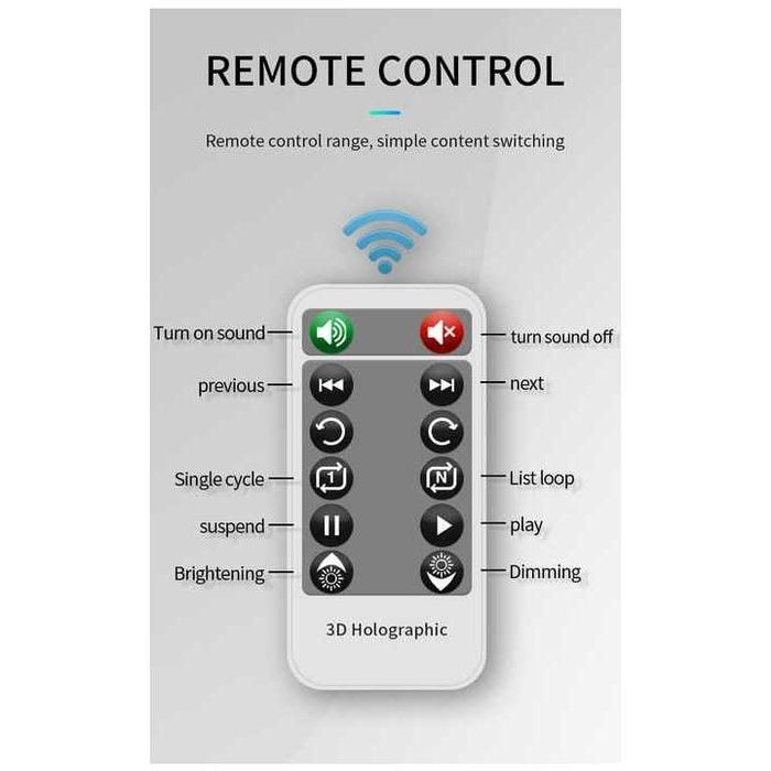 Holograma 3D , difuor, remote,  IOS, Android, PC, Blueetooth, usb,  SD