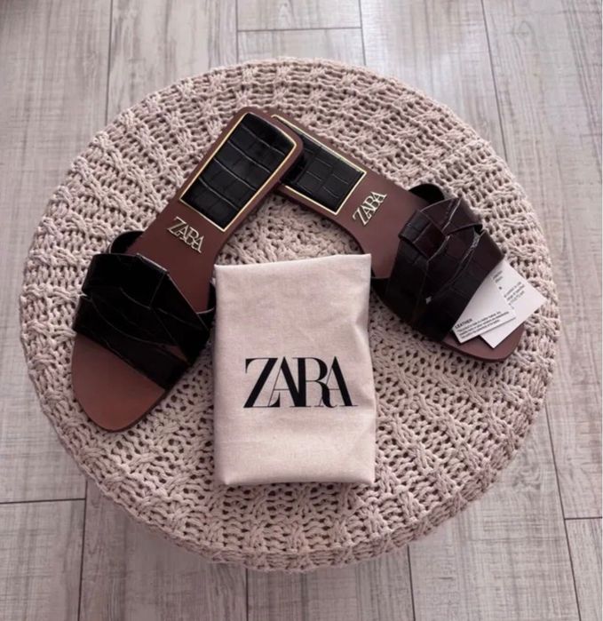 Стилни чехли ZARA в шоколадово кафяво
