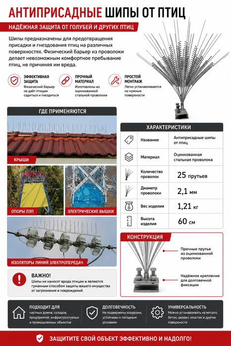 Антиприсадные Шипы от птиц