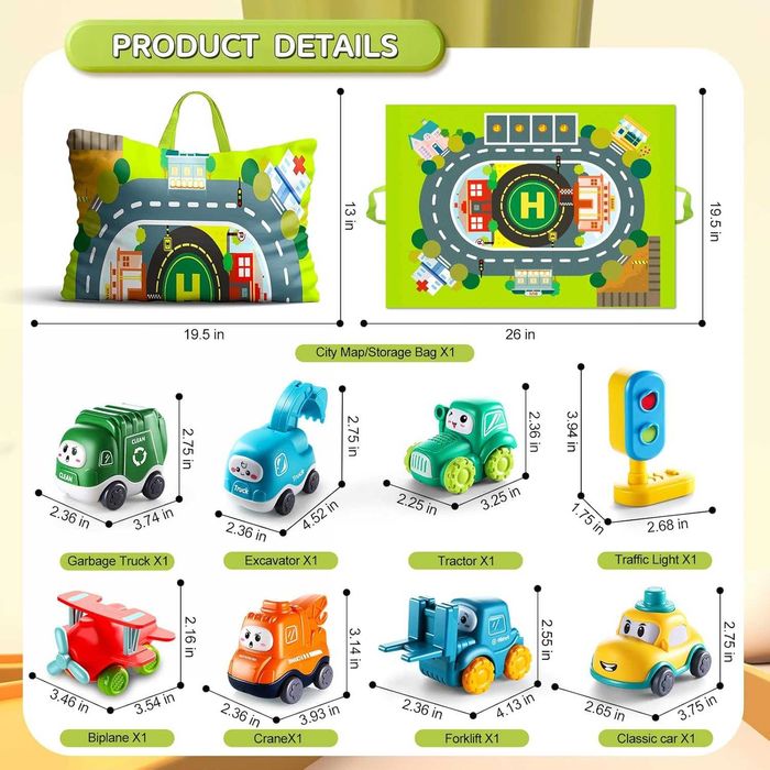 7 превозни средства с карта и светофар, за деца 1-2 години