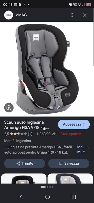 Scaun auto copii 0-20kg Inglesina Amerigo.