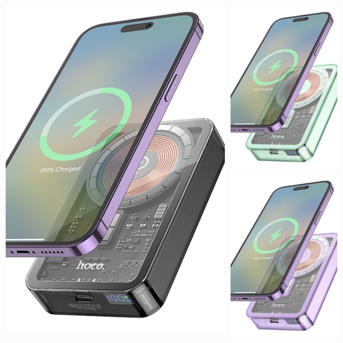 Hoco Q14A Transparent 2in1 Magnetic Power Bank 10000mAh for iPhone 15