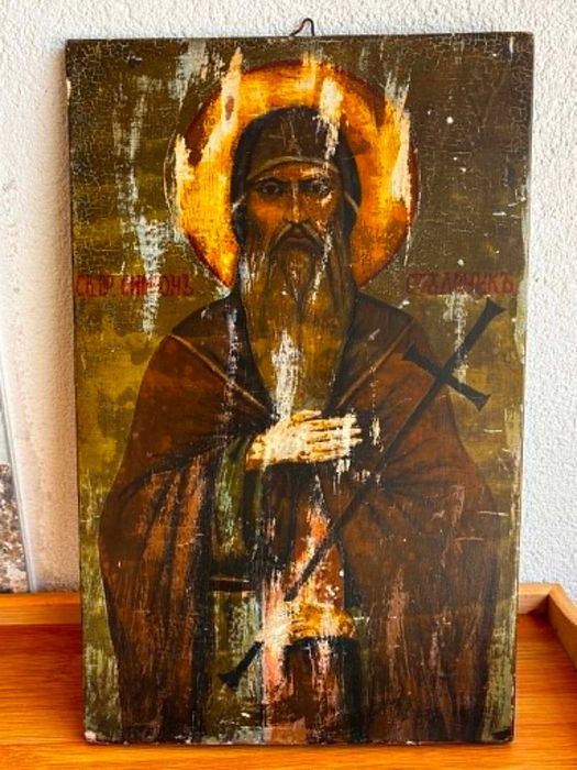 Ръчно рисувана икона на св,Симеонъ Стълпник