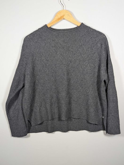 Pulover damă SHE, 40, gri, model herringbone, lână merinos & cașmir