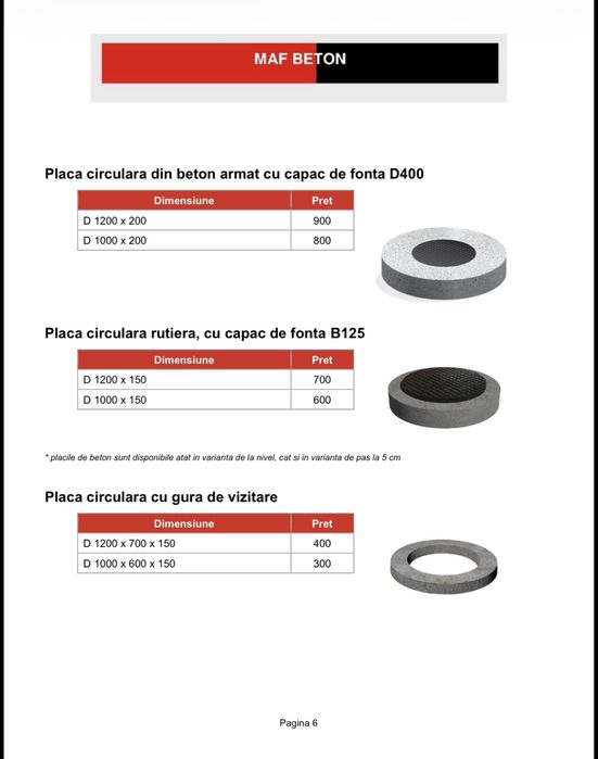Placi din beton pentru camine, capace de canal din beton, camine beton