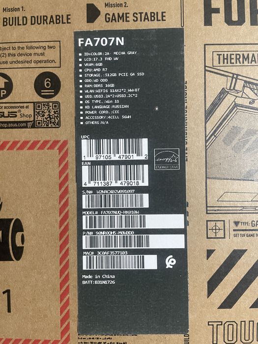 Ноутбук Asus Tuf gaming 17.3