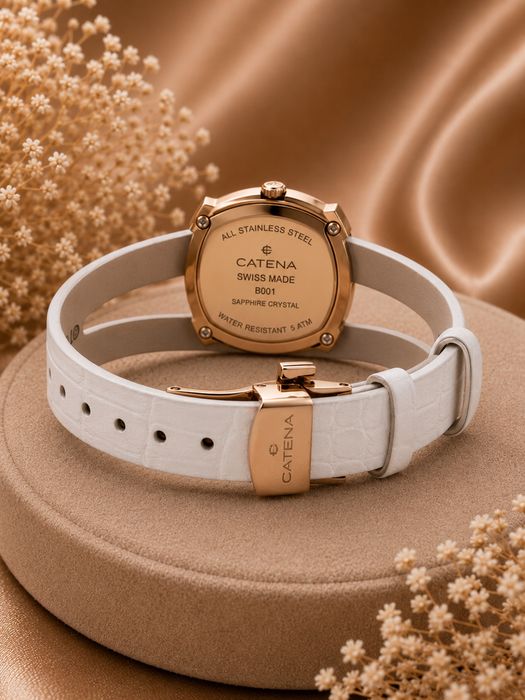 Ceas damă Catena Swiss Made nou, safir, rose gold, cutie și garanție internațională 2y
