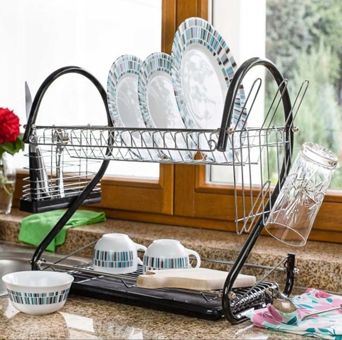 Scurgator de vase pe doua niveluri cu suport pentru pahare si tacamuri