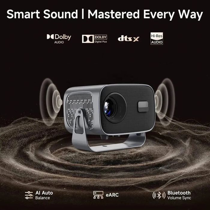 Промо Цена!Преносим Smart 4К Android WiFi Проектор с Ел.Focus 15000lumen + Подарък 72инчово платно