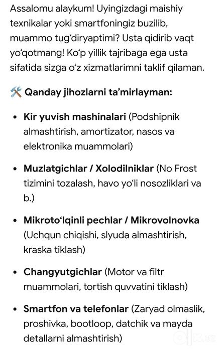 Mayishe tenika tamiri hizmati