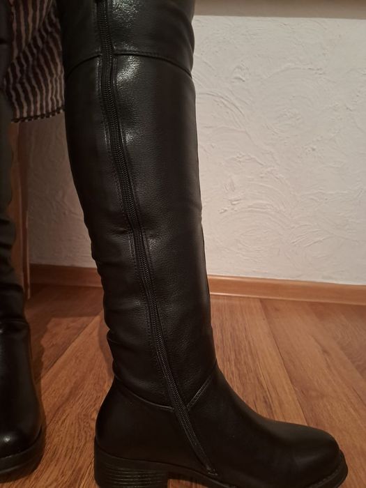 Кожаный сапоги женские