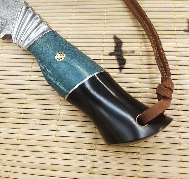 Cutit asiatic tactic Samoa, otel Damasc, teaca piele bovina