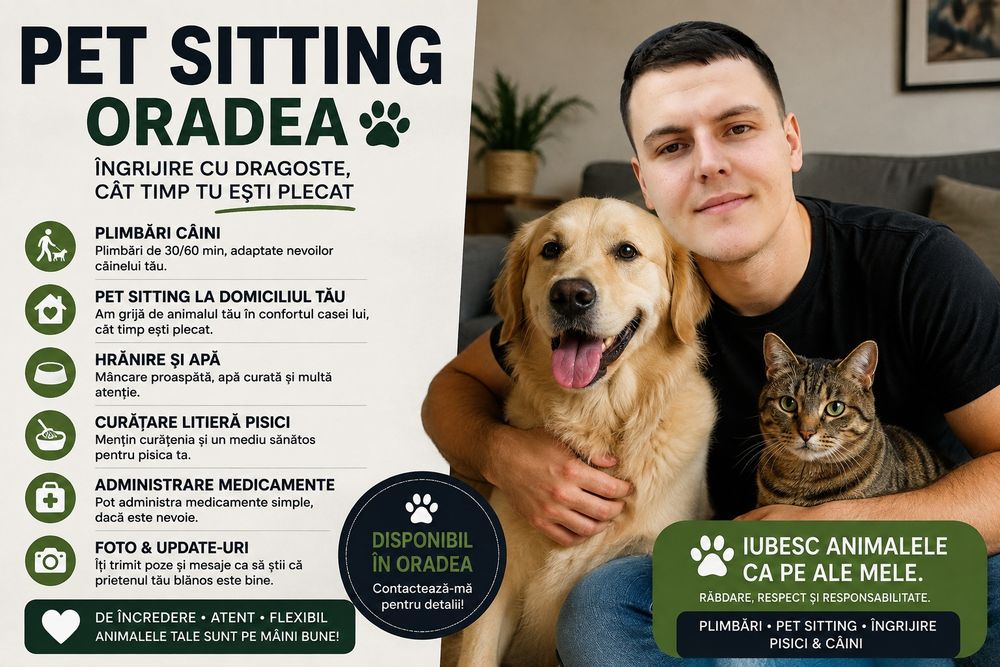 Pet Sitting Oradea | Plimbări câini | Îngrijire câini și pisici la domiciliu