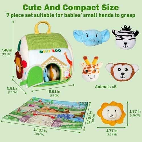 Сензорен зоопарк сет за бебе с 5 плюшени животни интерактивна къщичка
