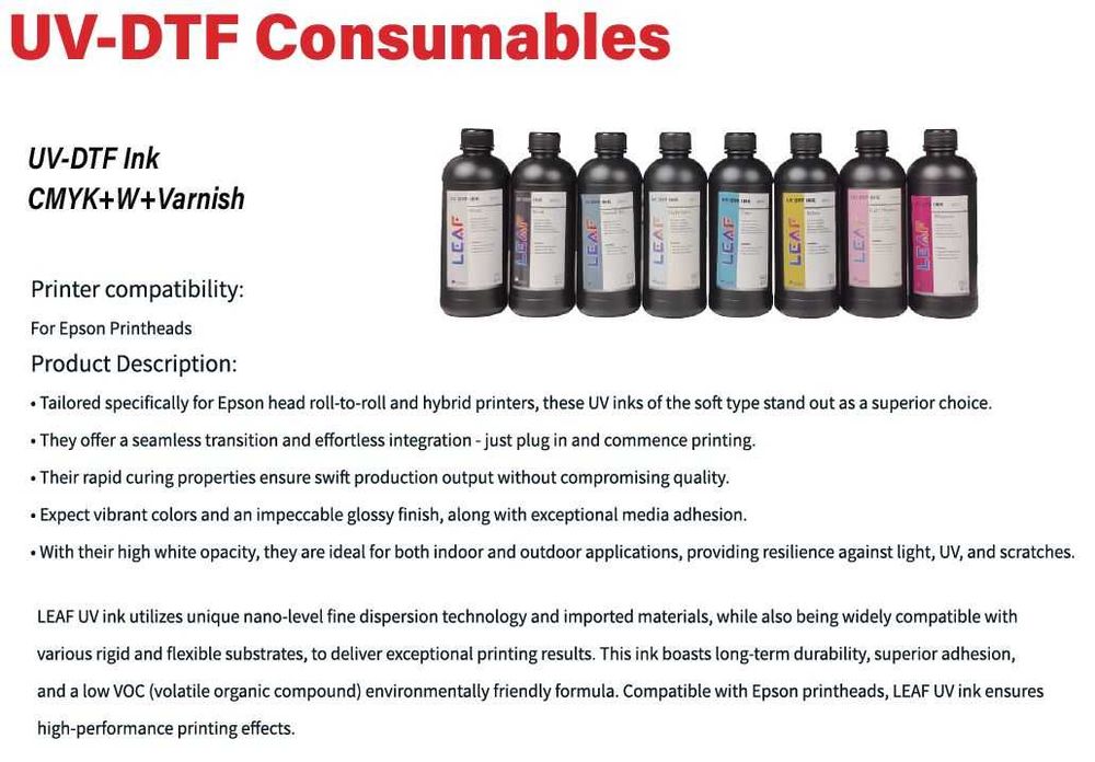 Cerneala UV DTF CMYK LM LC White Varnish Premium DTF Romania