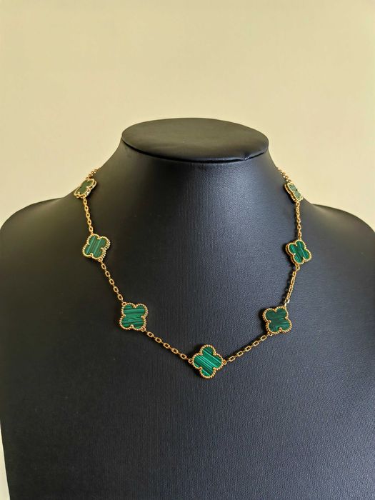 Дамско колие с 10 детелини от зелен малахит - Van Cleef & Arpels VCA