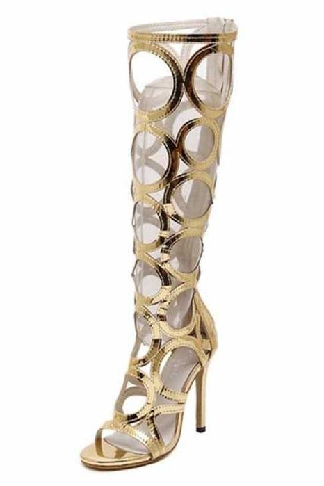 Sandale Gladiator, lungi cu toc - Vogue - Gold Sandals (37)