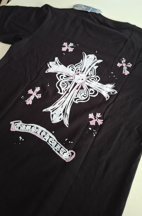 Tricou Chrome Hearts Negru, Print Alb-Roz, Marimea XL