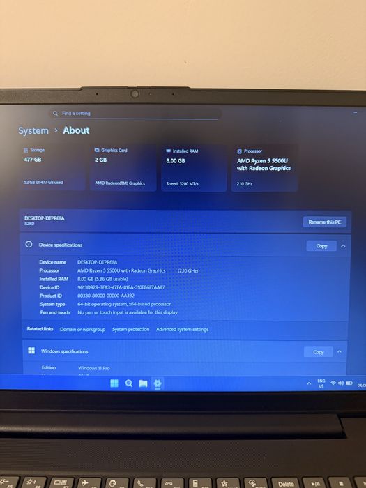 Laptop Lenovo V15 G2 Ryzen 5, 8GB Ram, 512 GB SSD
