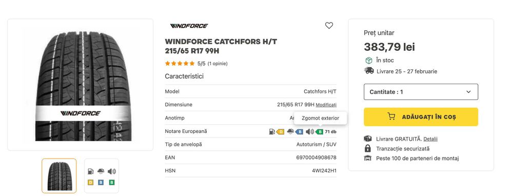 Set 4 Anvelope Vara Windforce 215 65 17