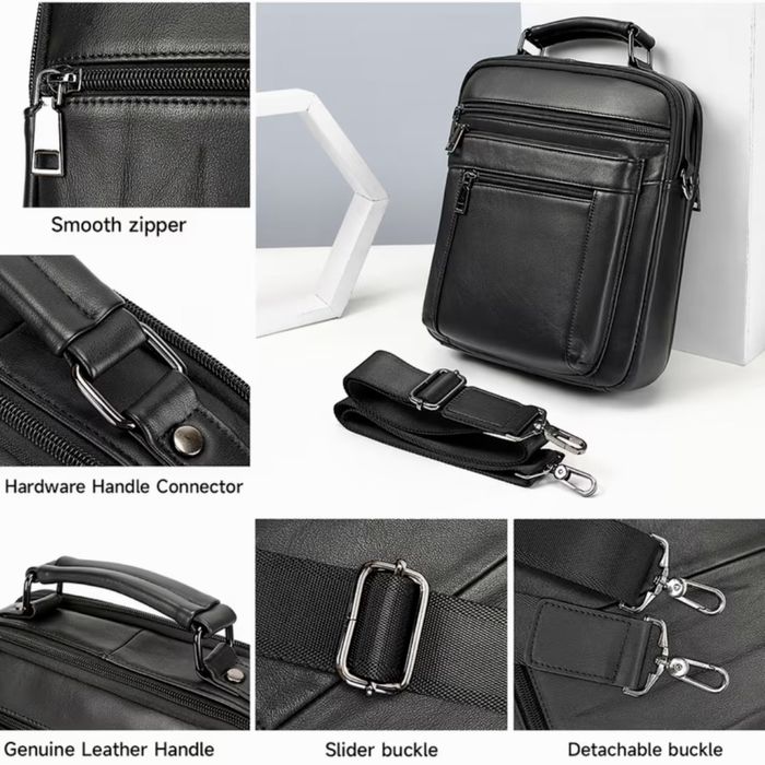 Мъжка делова и обемна кожена чанта Montreal/Черна естест.кожа-Промоция