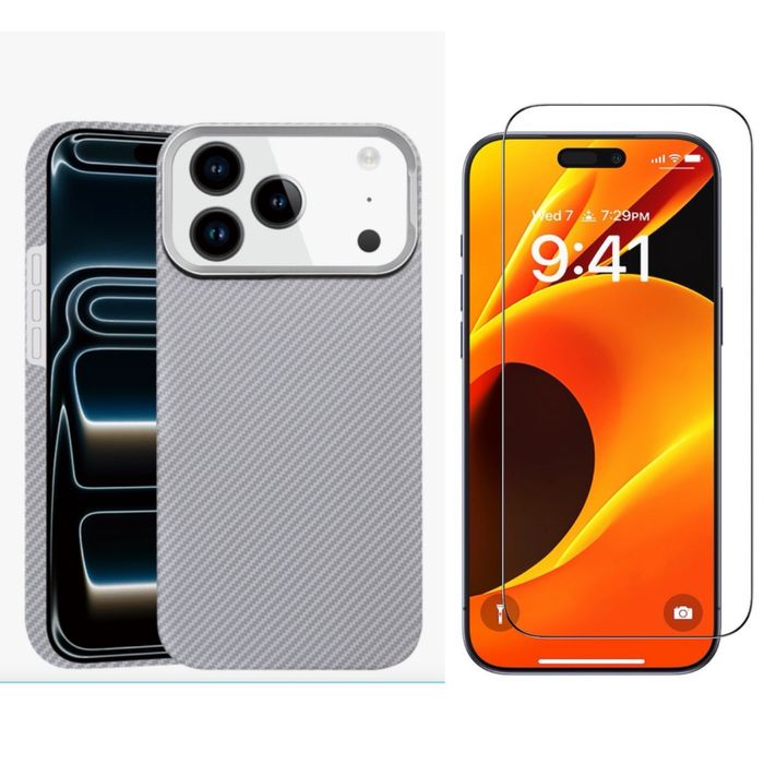 Iphone 17 PRO 17 PRO MAX Husa Super Slim Carbon Aramida + Folie Sticla Shock Safe