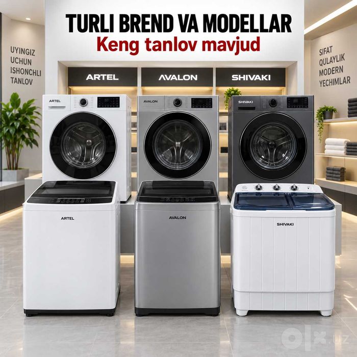 Kir yuvish mashinalari Artel, Avalon, Shivaki — kafolatli