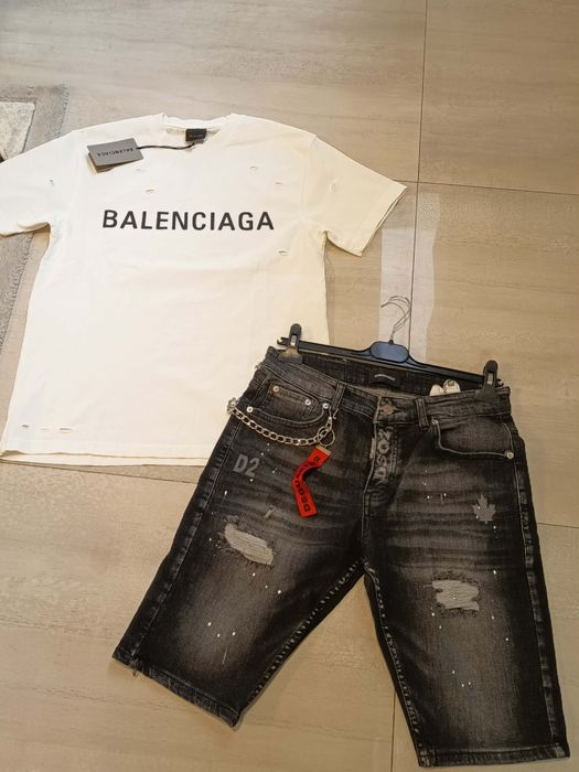 Compleu barbati tricou și pantalon scurt de blugi