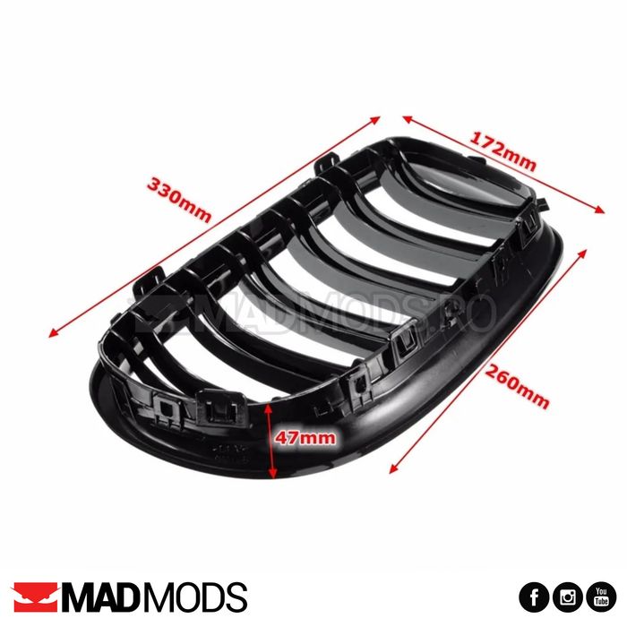 Set grile duble M BMW Seria 3 E90 / E91 LCI FL Facelift, Negru lucios