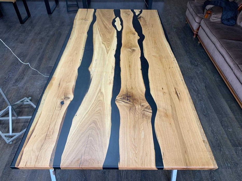 Masă living lemn masiv stejar+răsină epoxidică,handmade