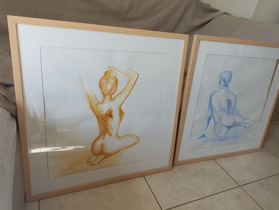 Set 2 tablouri noi acuarela cu ramă din lemn