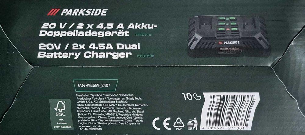 Încarcator Dublu Rapid Parkside 20V 2x4.5A