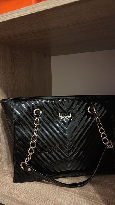 Geanta Harrods negru lac Originală NOUA