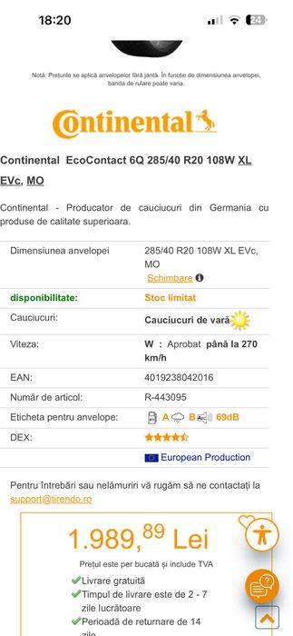 Cauciucuri Continental NOI 2025 Vara 285/40 - 255/45 R20 W XL EcoConta